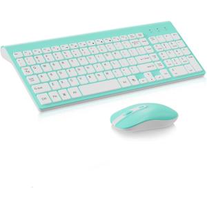 cimetech Wireless Keyboard and Mouse Combo, Compact Full Size Wireless Keyboard and Mouse Set 2.4G Ultra-Thin Sleek Design for Windows, Computer, Desktop, PC, Notebook, Laptop - Blue