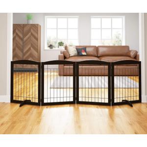 PAWLAND 96-inch Extra Wide Dog gate for The House, Doorway, Stairs, Freestanding Foldable Wire Pet Gate, Set of Support Feet Included (Espresso, 30" Height-4 Panels) (4 Panels96"W x 32"H)