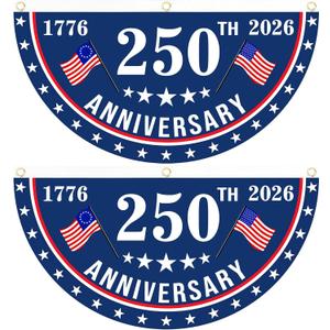 2PCS USA Anniversary 250th Flag, 1.5X3 FT Anniversary Fan Flags, Yard Signs Hanging Decor for Outdoor, Front Door, Porch, Welcome Backdrop with Brass Grommets (Style 1)