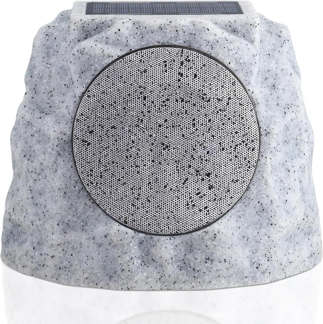 Solar Rock Speakers Outdoor Water-Resistant Solar Powered Rock Speaker with Lights RGB and TWS Pair for Patio Outside Garden BBQ Deck (1 PCS)