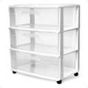 HOMZ Drawer Tower, 3-Tier Wide Rolling Storage Cart with Removable Wheels, White Frame – Plastic Organizer with Clear Bin Drawers for Bedroom, Bathroom, Home Office, and Dorm Room