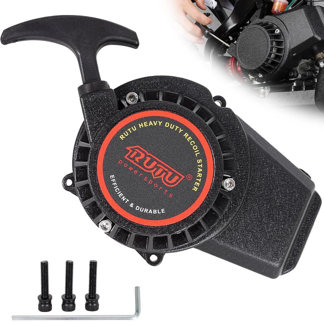 RUTU Pull Start Fit 50cc Moto,Thicken Aluminum Alloy Recoil Starter for 2 Stroke Engine 49cc 47cc Pocket Dirt Bike Kids Pit Bike,Black