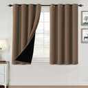 H.VERSAILTEX 100% Blackout Curtains for Bedroom Thermal Insulated Blackout Curtains 45 inch Length Full Light Blocking Window Drapes for Living Room with Black Liner 2 Panels, Macchiato