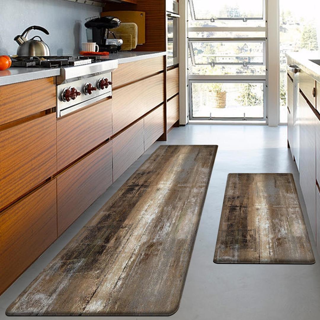 MAYHMYO Anti Fatigue Kitchen Mat - Set of 2 - Taupe Abstract Art Comfort Mats - Cushioned, Non Slip Floor Mat,17.3 x 29 x 0.4 inch + 17.3 x 59 x 0.4 inch