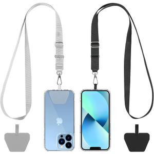 CACOE Phone Lanyard 2 Pack-2 Adjustable Neck Strap,2 Phone Patches,Universal Cell Phone Multifuctional Patch Lanyards Compatible with Most Smartphones(Black+Gray)