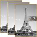 upsimples 24x36 Poster Frame Natural 3 Pack, Scratch-Proof Picture Frames 24 x 36 for Photo Gallery - Slide-In Strips, Horizontal or Vertical Wall Mounting