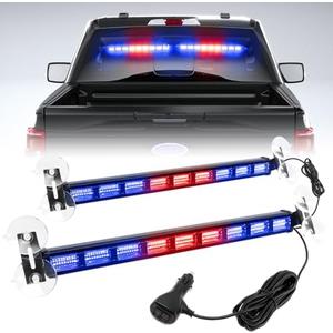 BooYu [Upgraded] Red/Blue Police Firefighter Emergency Strobe Traffic Advisor Light Bar Switchable 4 Colors 162 LED Windshield 2 in 1 Visor Safety Warning Hazard Flashing Lights for Truck Vehicle 2 Pack