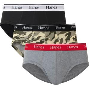 Hanes Originals Stretch Cotton Briefs Pack, Moisture-Wicking Underwear for Men, 3-Pack (Large, Black/Concrete Heather/Camo)