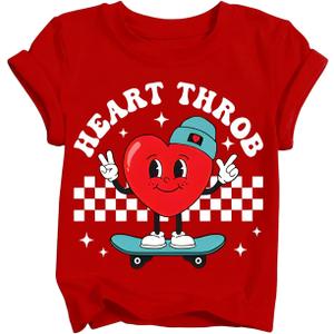 Boys Valentines Day Shirt Kids Valentine Heart Throb T-Shirts Toddler Funny Love Tee Top 2026 Red (4-5 Years)