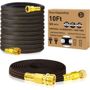 10FT Lightweight Garden Hose, Flexible Water Hose with Solid Brass Head, Kink-Free, Collapsible Hose, High Pressure Flat Water Hose for RV, Boat, Car Wash, Garden, Yard, Camper, Outdoor (OrangeBlack, 10 Feet)