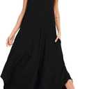 SWOMOG Women Long Nightgown Pajama Dress Soft Strap Nightdress Summer Sleeveless Nightshirt Lounge Dress with Pockets (X-Large, Black)