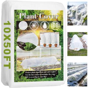 Plant Covers Freeze Protection, 10X50FT Reusable Thickened Winter Floating Row Covers, Frost Cloth Blanket Shade Cloth Garden Fabric Plant Cover for Raised Beds Vegetables Insect Winter Frost
