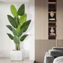 Artificial Bird of Paradise Plant 6Ft Tall Fake Tropical Palm Tree Large Fake Plants with 13 Silk Banana Leaves Faux Plant Indoor Decor Trees with White Pot for Home Bedroom Living Room Office