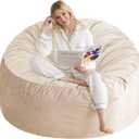 3 Ft Bean Bag Chair, Memory Foam Bean Bag Chairs for Adults with Filling, Round Bean Bag Sofa with Filler Included, Beanbags with Soft Dutch Velvet Fabric,3 Foot,Beige