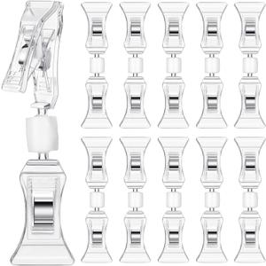 Colarr 100 Pcs Double Sided Sign Clips Sign Display Mini Clip Clear Adjustable Rotatable Merchandise Clip-on Holder Swivel Plastic Price Tag Clamp Holder Stand for Label Clothing Cards Retail