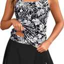 Tempt Me Women Tankini Swimsuits with Skirt - Two Piece Tummy Control Bathing Suit with Pockets Loose Fit 2026 Swimwear (Black Floral), Medium