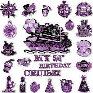 50th Birthday Cruise Door Decorations Magnets,Purple Black Happy 50th Birthday Cruise Ship Door Decor Magnetic for 50th Women Men Anniversary Party Supplies Favor Door Refrigerator Fridge Car Kitchen
