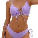 ZAFUL Women's Cheeky Bikini Set 2 Piece Sexy String High Cut Swimsuits Lace Up Tie Side Bathing Suits 2025 (Lavender Purple), Size S