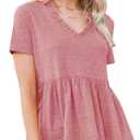 EXLURA Women's Summer Crop Babydoll Peplum Tops Cute V Neck Short Sleeve Business Casual Trendy T Shirts Beach Vacation 2026 Pink (Pink, L)