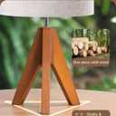 EDISHINE Tripod Table Lamp, Small Cute Bedside Lamp with Linen Beige Lampshade, Nightstand Lamp for Nursery, Bedroom, Kid Room, Living Room, Light Brown Wooden Base, E26 Socket, 14.2 Inch