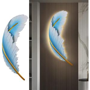 LED Wall Lamp Dimmable Wall Sconce Lights Fixtures Blue Feather Lamp 3000K-6000K Modern Elegant Wall Mount Lamps for Bedroom Living Room Dining Room Hallway (Left)
