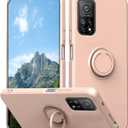 Compatible with Xiaomi Mi 10T Pro Case with Ring Kickstand Green,for Xiaomi Mi 10T Pro Phone Case Silicone Liquid with Soft Microfiber Lining Slim Shockproof Protective Cover (Pink)