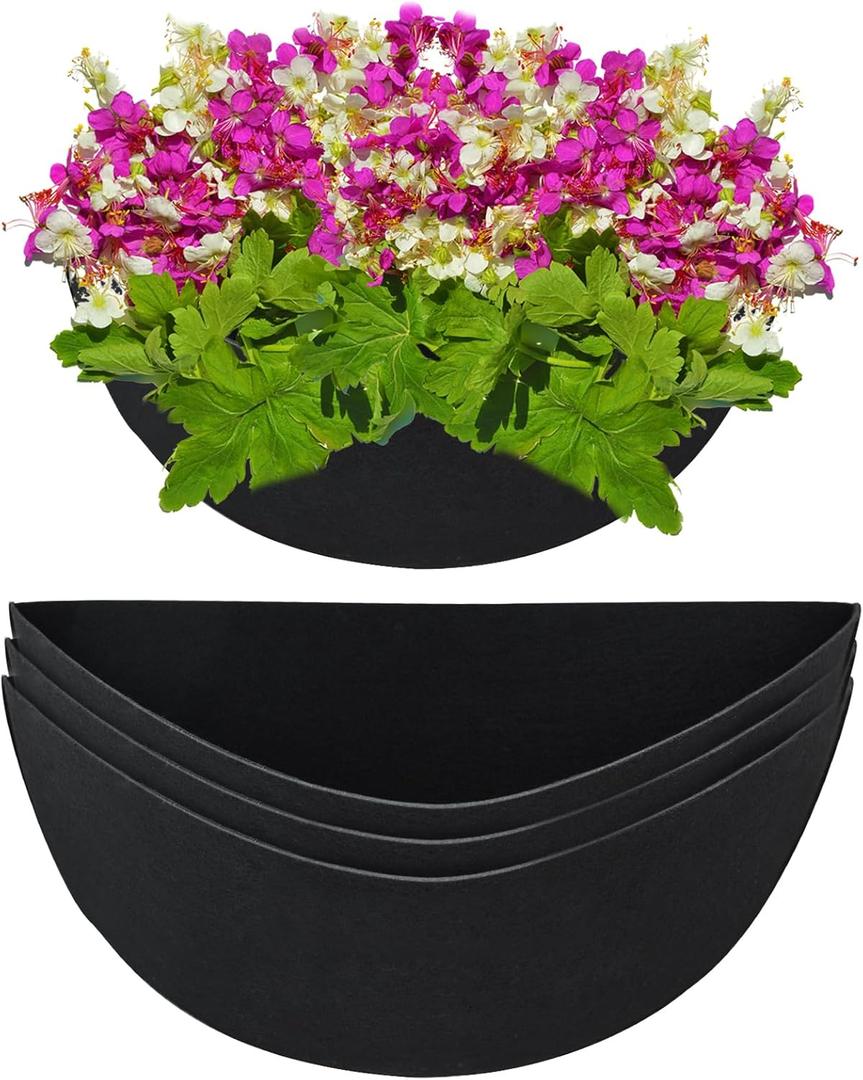 3PCS 16 Inch Half Round Planter Liners Fabric Plant Liners Half Circle Flower Basket Liners Replacement Felt Liner Coconut Liners Alternative for Wall Hanging Basket Planter
