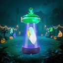 Leyndo 6 ft Halloween Inflatable Alien Ufo Decoration Ufo Blow Ups Decor with Girl Music Singer Fans Halloween Inflatable Outdoor Decor with 2 Color Changing Lights for Outside Yard Lawn Party Concert