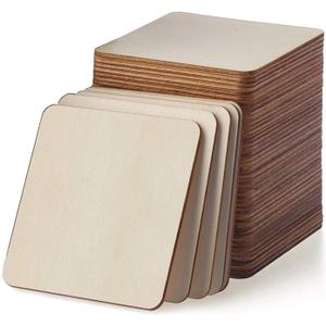 Unfinished Wood Pieces 80 Pcs 3"x3" inch Wood Board Wooden Squares Wooden Cutout Tiles, Rustic Craft Wood for Home Decoration, DIY Supplies
