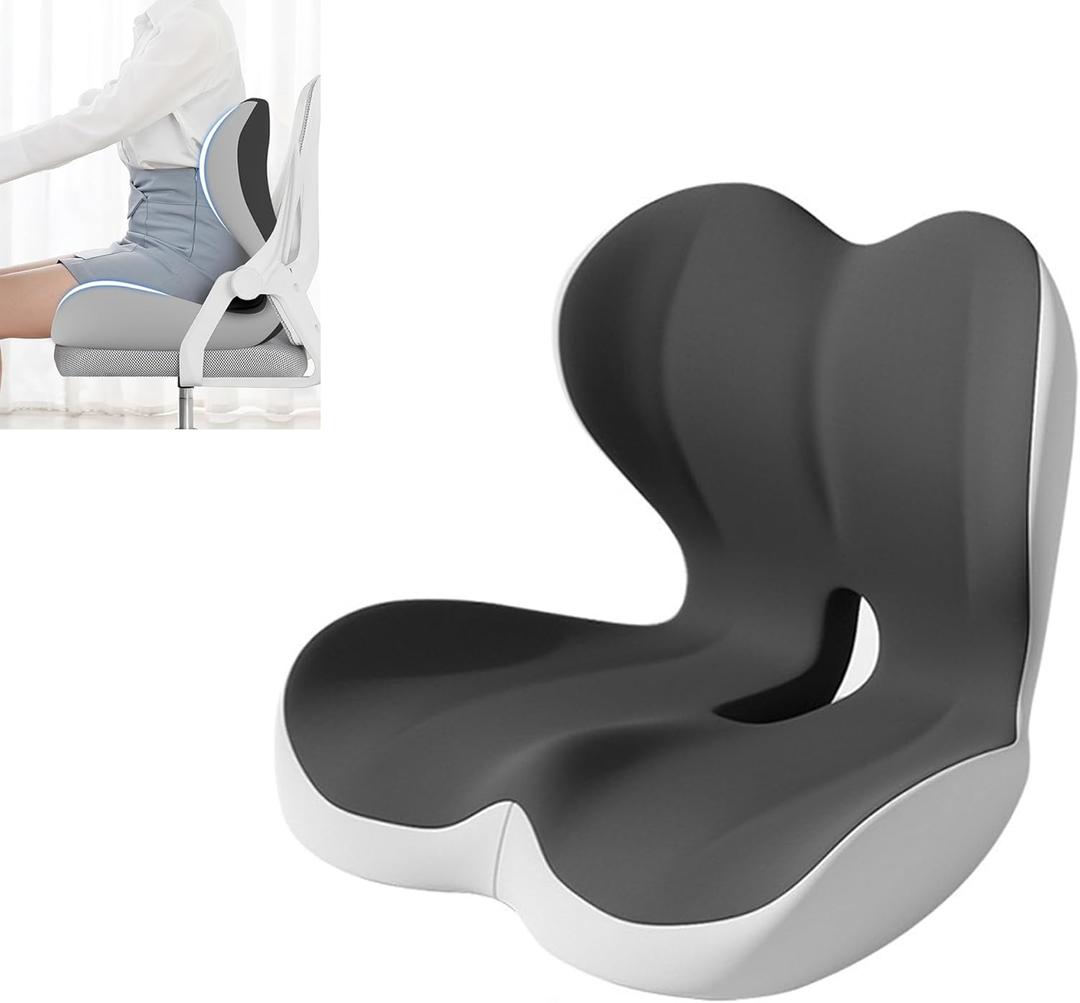 Seat Cushion for Long Sitting Office Worker, Memory Foam Chair Cushion for Car, Truck, Home Chair & Office Seat L-Shaped Ergonomic Design(Black Gray)