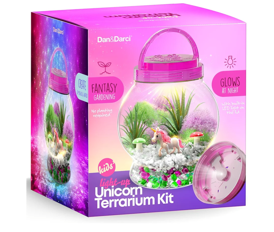 Dan&Darci Light-Up Unicorn Terrarium Kit for Kids - Kid Easter Birthday Gifts - Best Unicorn Toys & Activities Kits Presents - Arts & Crafts for Girls & Boys Age 4 5 6 7 8-12 Year Old Girl Gift