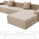 ZNSAYOTX Sectional Couch Covers, Stretch Jacquard Slipcovers with Elastic Bottom for L-Shape Sectional Sofa, 2 Pcs Pet Friendly Modular Sofa Protector (3 Seat Couch + 3 Seat Chaise, Khaki)