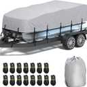 1200D Pontoon Boat Cover, Heavy Duty Marine Grade Waterproof Deck Boat Cover, 21-24 ft Boat Cover for Pontoon with 15 Windproof Straps, Gray