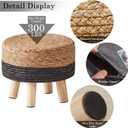 Cpintltr Ottoman Natural Seagrass Footrest Poufs Hand Weave Round Foot Stool for Couch Desk Soft Step Stool Padded Foot Rest with Pine Legs for Living Room Bedroom Natural/Black