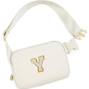 Belt Bag Crossbody Bags for Girls Women - Gifts for 8 9 10 11 12 13 Year Old Girl - Teen Birthday Gifts - Small Waist Packs Trendy Kids Fanny Pack - Initial White Y,Cream Bag