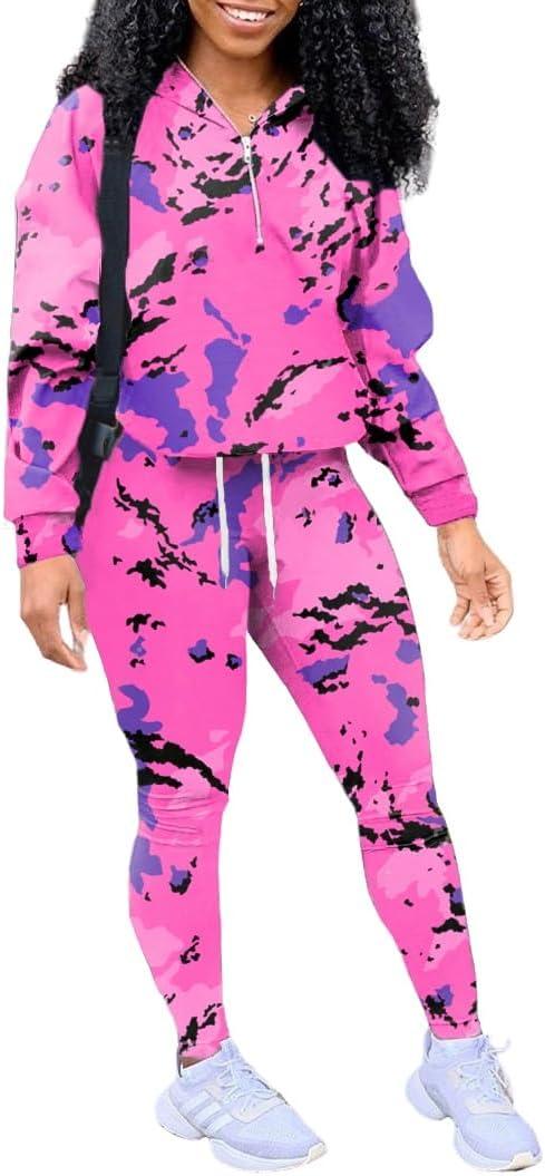 EOSIEDUR Women's Two Piece Outfits Zipper Jacket Pullover and Elastic Waistband Pants with Pockets Sweatsuit Tracksuit Sets (Purple Splashing Ink) S