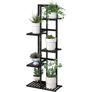 Laiensia 5 Tier Bamboo Plant Stand Rack 6 Potted Multiple Flower Pot Holder Shelf, Indoor&Outdoor Planter Display Shelves for Patio Garden, Living Room, Corner Balcony and Bedroom,Black