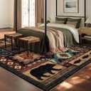 YIHOUSE Rustic Cabin Area Rug 6x9,Machine Washable Lodge Bear Rug,Non-Slip Low Pile Print Pattern Southwestern Rug for Living Room Bedroom