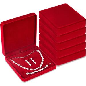 Yinkin 6 Pcs Velvet Jewelry Set Box Jewelry Display Case Earring Ring Bracelet Necklace Gift Box Pearl Necklace Storage Case for Mother's Day Wedding Travel Anniversary(Wine Red)