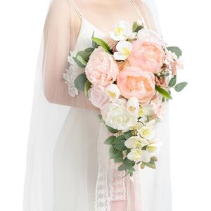 Ling's Moment 11 Inch Artificial Wedding Bouquets for Bride Bridal Bouquet Bridesmaid Bouquet Tossing Bouquet for Wedding Ceremony Anniversary Bridal Shower, Tender Nude Pink