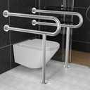 Toilet Support Rail 31.3X 31.5 Inch, Munzong Anti-Slip Satin Brushed Nickel Handicap Grab Bar for Bathroom, Stainless Steel Knurled Safety handrails with Leg for Elderly Disabled Pregnant-1.25Tube