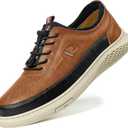 Moodeng Men's Leather Oxfords Comfortable Business Dress Shoes Casual Loafers Lace-Up Lightweight Walking Derby Shoes Comfortable Dark Brown (Brown,42)