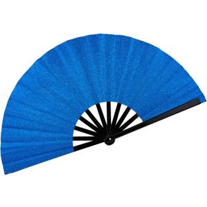 4 x 13" Glitter Large Rave Fans Clap Fans for Line Dancing Folding Clack Handheld Foldable Decorative Fans Hand Fan for Dance, EDM Music Festivals & Parties(Royal Blue)