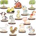 14Pcs Farm Animals Wood Table Centerpieces Farm Creatures Cutout Shapes Table Toppers Farm Themed Baby Shower Decorations Wooden Barnyard Farm Animal for Birthday Party Supplies