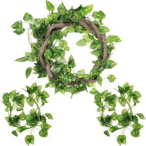 4 Pcs Reptile Vines, Flexible Bendable Jungle Climbing Vine Terrarium, Fake Plants for Reptiles, Artificial Leaves Terrarium Tank Pet Habitat Decor for Bearded Dragons, Lizard, Snake, Gecko
