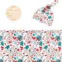 Newborn Baby Girl Receiving Blanket Swaddle Blanket Stretchy Knit Swaddle Set with Matching Beanie (Green Cartoon Christmas)