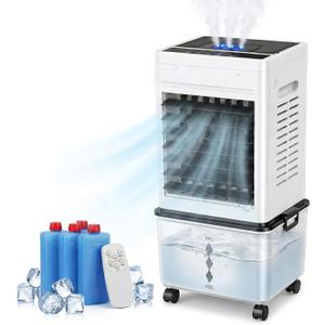 Swamp Cooler, 4-in-1 Portable Air Conditioners with 6 Speeds & Remote, Evaporative Swamp Cooler with Night Light, 24H Timer, 2.64 Gal (10L) Detachable Water Tank for Bedroom Office