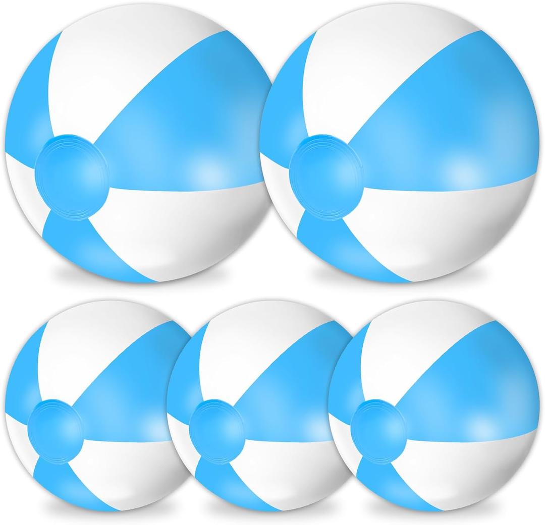 Whaline 5Pcs Inflatable Beach Ball 24 & 16 Inch Round Pool PVC Balls Cute Game Toys (Blue)