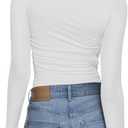 PINKMSTYLE Womens Classic Crew Neck Double Lined Long Sleeve Bodysuit Ruched Slim Fitted Fashion Going Out Fall Tops (White, M)