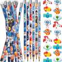 Space Party Favors Spaces Pencils and Erasers 72Pcs Wooden Pencils and Erasers for Birthday Party Favors Reward School Supplies Party Bag Fillers Christmas Gift(Space)